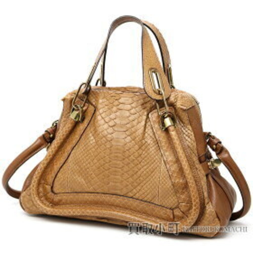 Chloe Paraty Handbag Bark Python Leather Shoulder… - image 1